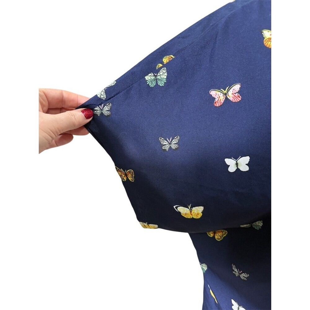 Emery Rose Blouse Womens 1XL Plus Navy Blue Butterfly Print Scoop Neck Top - Picture 4 of 9